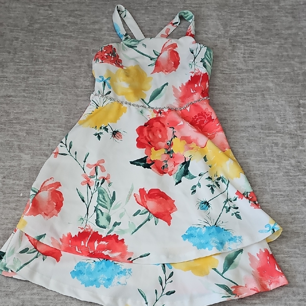 Xtraordinary Floral Kids Dress with Red and Yellow